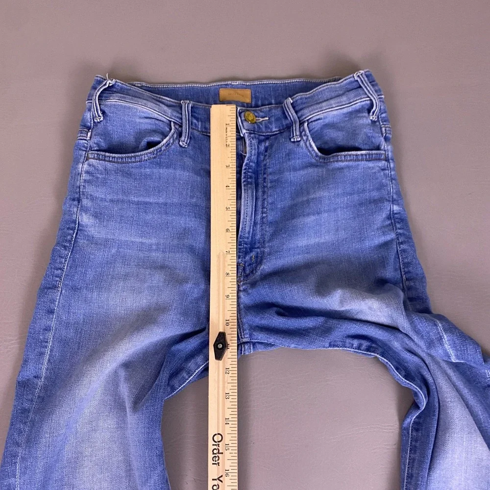 MOTHER The Hustler Ankle Fray Jeans 28 Shaken Not Stirred Blue High Rise Flare - Picture 9 of 14